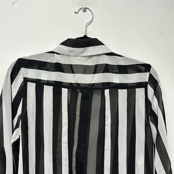 G by Guess women's black and white striped shirt size XS Stripe Beetlejuice - Picture 5 of 11